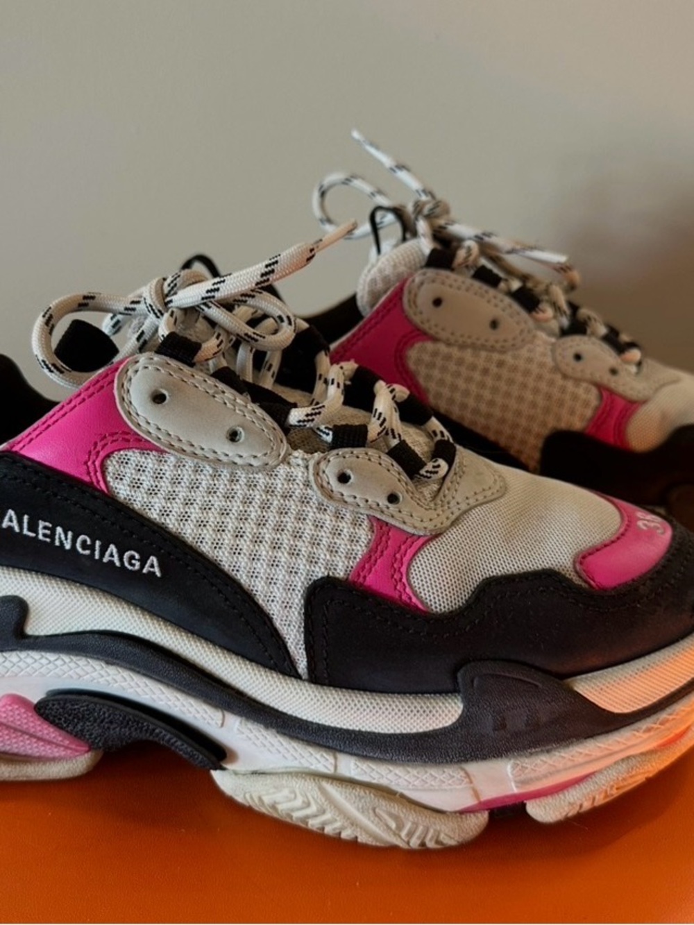 Balenciaga Pink, White & Black Triple S Style Chunky Sneaker